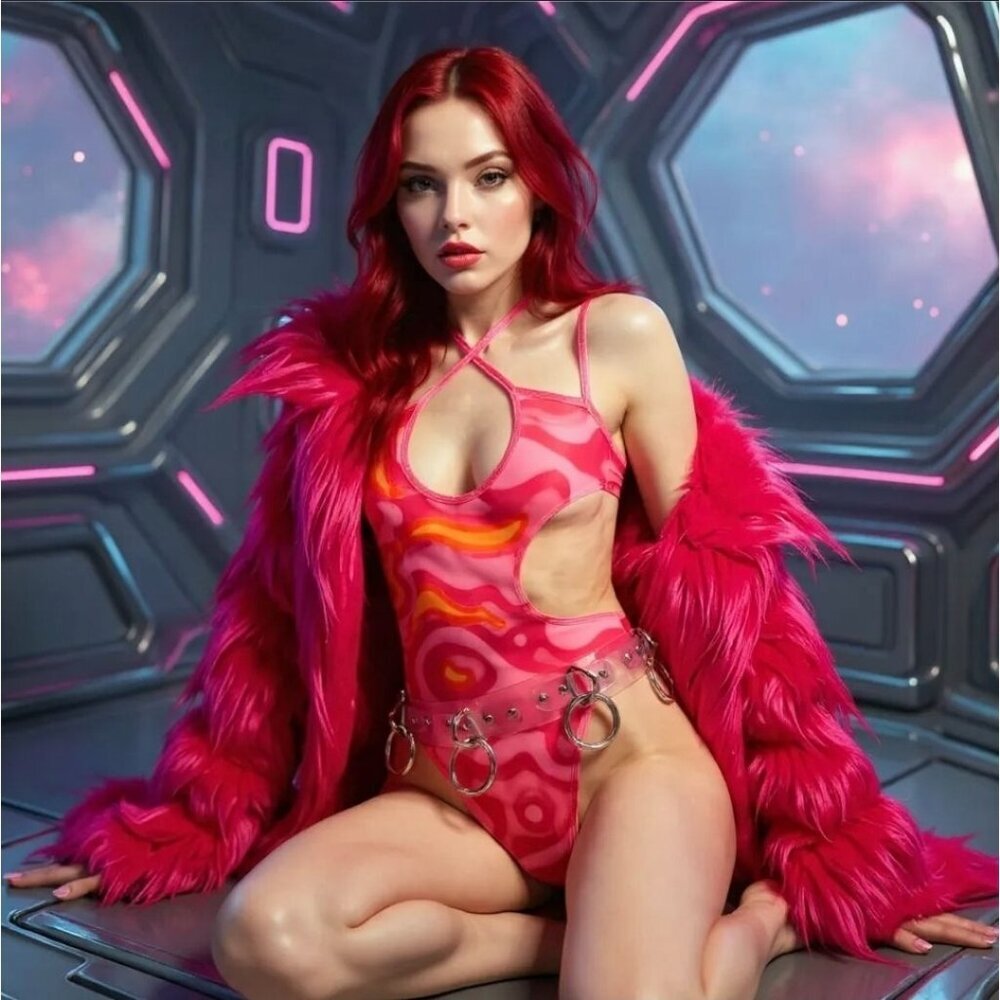 Ivy Berlin Dolls Kill Pink Lava Layla Cut Out Bodysuit Psychedelic Rave XL NWT - Picture 4 of 9